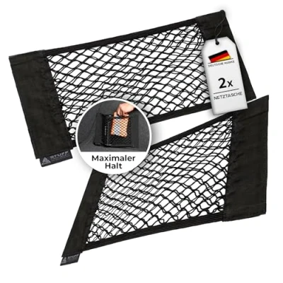 Abbildung von STUFF FROM ABOVE ® Aufbewahrungsnetz für Kofferraum in schwarz [2 Stück] mit sehr starkem Klett perfekten Halt auf Filz [38x25cm] Aufbewahrung Autonetz Organizer Netztasche