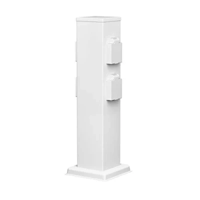 Abbildung von ledscom.de Garten Steckdosensäule POLLY für außen, IP44, 4 fach, Edelstahl, weiß, eckig, 40 cm, Außensteckdose, Gartensteckdose, Steckdosenturm, Außensteckerdose, Energiesäule