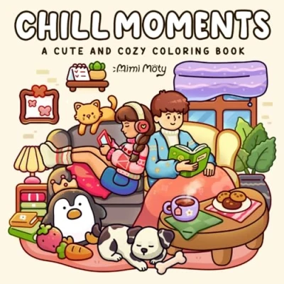 Abbildung von Chill Moments: A Cute and Cozy Coloring Book for Adults Teens Featuring Girls Boys in Relaxing Moments Comfy Times Stress Relief