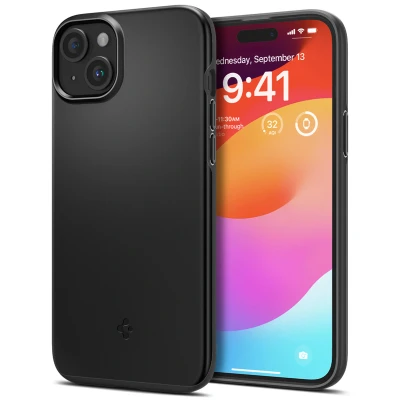 Abbildung von Apple iPhone 15 Hülle Kunststoff Spigen Hard Case/Backcover Handyhülle Schwarz