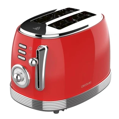 Abbildung von Cecotec Vertikaler Toaster 2 Kurze Schlitze Toast&amp;Taste 800 Vintage Light Red. 850 W, Brotscheiben, Extra Breite 3,8 cm, Edelstahl Finish, Stil, Rot