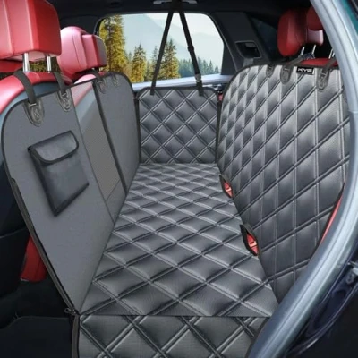 Abbildung von KYG Hundedecke für Auto Rückbank, Rücksitz mit Seitenschutz und Sichtfenster, Kratzfeste Wasserabweisende Autodecke Hund, Hundematte Rücksitzbank, 135 x 148 cm Grau