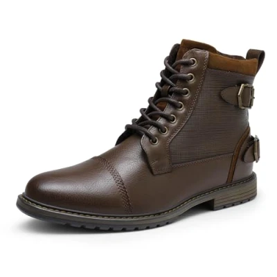 Abbildung von Bruno Marc Herren Motorrad Stiefel Motorradschuhe Schnürstiefel Boots Kunstlederstiefel Chukka Zipper Closure Biker Herren,Size 47,Braun,Philly_10