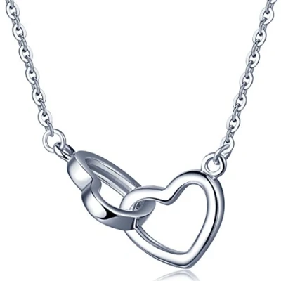 Abbildung von Yumilok 925 Sterling Silber Ineinander Verschlungene Herzen Anhänger Halskette Kette mit Verstellbarem Y für Damen Mädchen
