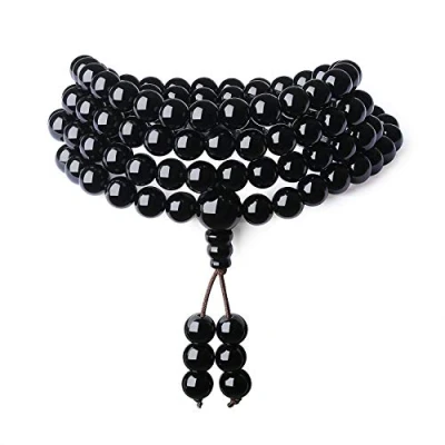Abbildung von COAI Geschenkideen Unisex 108 Mala aus 8mm Onyx Wickelarmband von Einfachem Stil Halskette Größe L
