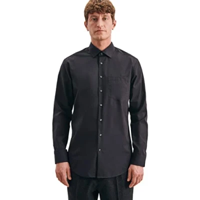 Abbildung von Seidensticker Herren Business Hemd Regular Fit Bügelfrei Kent Kragen Langarm 100% Baumwolle Schwarz (Schwarz) 41