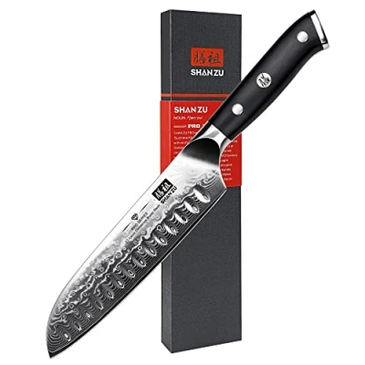 Abbildung von SHAN ZU Damast Santokumesser Kochmesser 67 Schichten Damastmesser Küchenmesser mit G10 Griff PRO Series