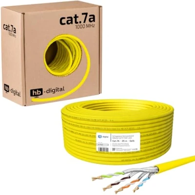 Abbildung von HB DIGITAL 25m CAT.7a Netzwerkkabel LAN Kabel Verlegekabel AWG 23 Reines Kupfer S/FTP PiMF LSZH Halogenfrei RoHS Compliant Ethernet Installationskabel Datenkabel PoE 10Gbit/s max. 1200MHz Gelb