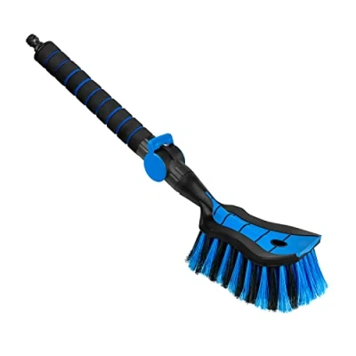 Abbildung von ToM PaR Waschbürste I Wasser bürste Autowaschbürste mit Wasseranschluss Schnellverschluss für das Wasserventil Dicht angeordnete Borsten Komfortabler Griff Länge: 54 cm Blau