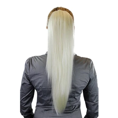 Abbildung von Haarteil: Voluminös, aber glatt fallender Zopf/Pferdeschwanz, neuartige Halterung mit Mini Butterfly Klammer Weißblond 65 cm WK06 613