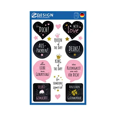 Abbildung von AVERY Zweckform 56041 Papier Sticker Geschenkaufkleber 11 Aufkleber (schwarz, weiß, rosa, gold, Goldglanz, Deko, selbstklebend, Geburtstag, Karten, Glückwünsche, Dekorieren, Geschenke, Fotoalbum)