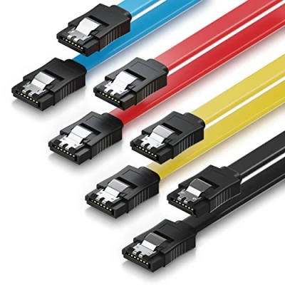 Abbildung von deleyCON 4x 50cm SATA III Kabel S ATA 3 Datenkabel 6 GBit/s Verbindungskabel Anschlusskabel für HDD SSD Metall Clip 2 Gerade L Type Stecker Gelb/Rot/Blau/Schwarz