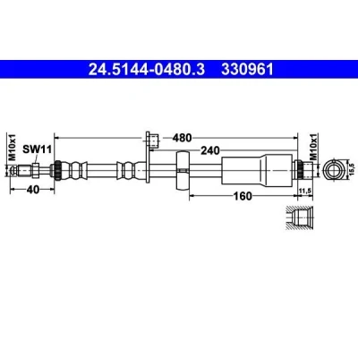 Abbildung von ATE 24.5144 0480.3 Bremsschläuche 480 M10x1 PEUGEOT: 207 Hatchback, SW, 2008 Estate