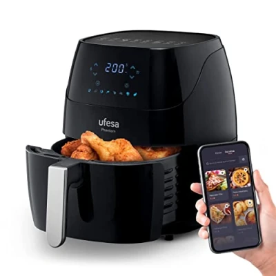 Abbildung von Ufesa AF5000 Phantom Friteuse Heißluftfritteuse 5L, Air Fryer Mit WLAN und App Rezeptbuch, Digitalem LED Touchscreen, Vorheizen&amp;Warmhalten, Shake Modus, 1500W, Amazon Exklusiv
