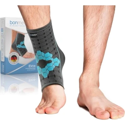 Abbildung von bonmedico Sprunggelenkbandage Rutschfeste Knöchelbandage Sprunggelenk für Damen &amp; Herren Stützende Bandage Fußgelenk, Achillessehne Wellness Geschenke 1 Fußbandage Grey, Unisex Small