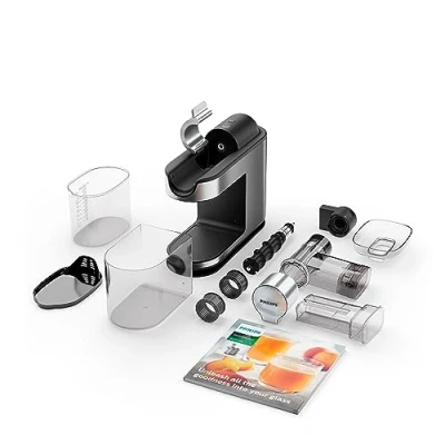 Abbildung von Philips Saftpresse 200W, 1L, HomeID Rezepte App, große Einfüllöffnung, Quick Clean (HR1949/20), Vollmetall