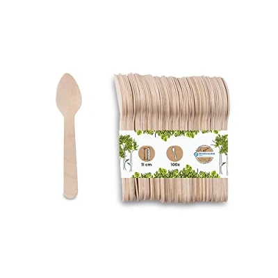 Abbildung von BIOZOYG Umweltfreundliche Espressolöffel Holz I Holzbesteck Holzlöffel Einwegbesteck biologisch abbaubar und kompostierbares Besteck 100 x Einweglöffel 11cm