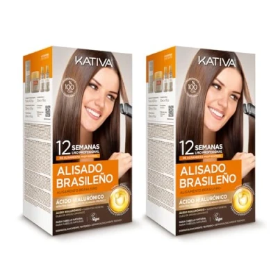 Abbildung von Kativa Brasilianische Glättung Neue Formel mit Hyaluronsäure Professionelle Haarglättung zu Hause bis 12 Wochen Keratin Vegane einfach aufzutragen