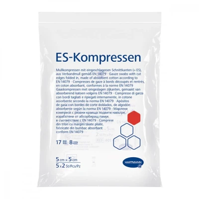 Abbildung von ES Komperssen steril 5x5cm 8 fach 5x2 5 x 2 Kompressen