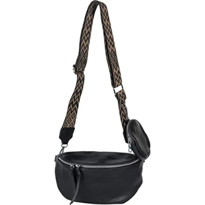 Abbildung von styleBREAKER Damen Halbmond Crossbody Schultertaschen Set 2 Teilig, Schultergurt mit Zick Zack Rauten Muster 02012396, Farbe:Schwarz