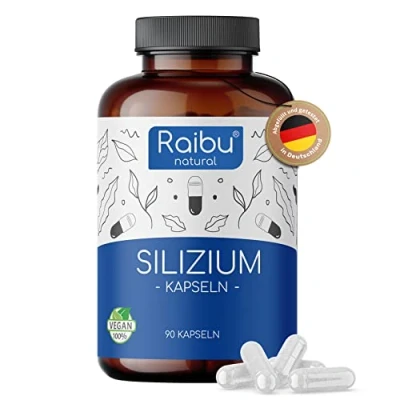 Abbildung von Raibu Silizium Kapseln hochdosiert 90 für 3 Monate 667mg organisches Silica aus Bambusextrakt pro Kapsel Ohne Zusätze, in Deutschland produziert Vegan