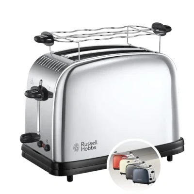 Abbildung von Russell Hobbs Toaster [für 2 Scheiben] Victory Edelstahl (extra breite Toastschlitze, inkl. Brötchenaufsatz, 6 Bräunungsstufen + Auftau &amp; Aufwärmfunktion, Schnell Toast Technologie, 1670W) 23310 56