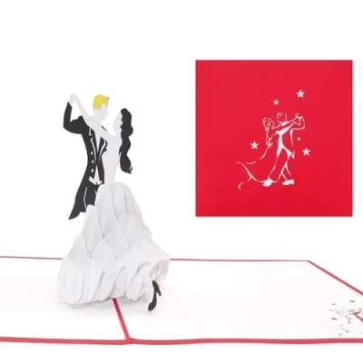 Abbildung von Pop Up Karte Tanzpaar Brautpaar 3D Hochzeitskarte &amp; Einladungskarte zum Tanz, Tanzkurs oder Abschlussball als Gutschein, Geschenk Geschenkverpackung