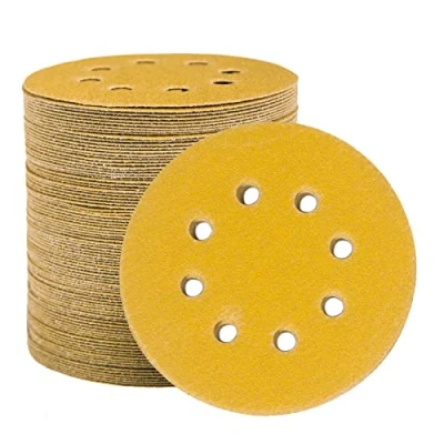 Abbildung von STEBRUAM 100 Stück Schleifpapier 125mm Klett 120 Körnung, Profi Gold Rund 8 Loch Schleifscheiben für Exzenterschleifer,Für Holz Metall und Farbe