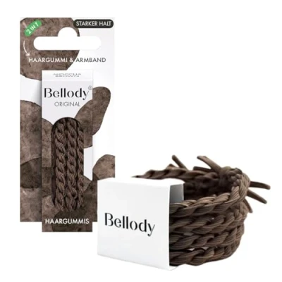 Abbildung von Bellody® Original Haargummis Stylisch geflochtener Haargummi mit starkem Halt (4er Set Mocha Brown) Damen Haarschmuck in Hell Braun