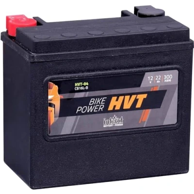Abbildung von intAct HVT MOTORRADBATTERIE Batterie für Roller oder Motorrad. Wartungsfreier &amp; auslaufsicherer Akku. 04, CB16L B, 65989 90B, 12V Batterie, 22 AH (c20), 300 A (EN) Maße: 176x101x156mm