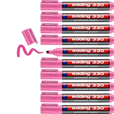 Abbildung von edding 330 Permanentmarker pink 10 Stifte Keil Spitze 1 5 mm wasserfest, schnell trocknend wischfest für Karton, Kunststoff, Glas, Holz, Metall, Glas