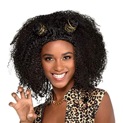 Abbildung von amscan 9907355 Party Girl Brown Afro Perücke mit niedlichen Dutt Unisex Erwachsene