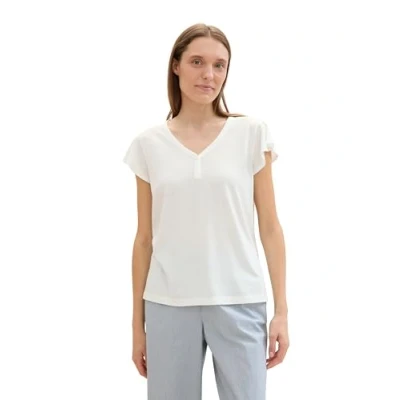 Abbildung von TOM TAILOR Damen Basic T Shirt mit Logo Print, 10315 Whisper White, S