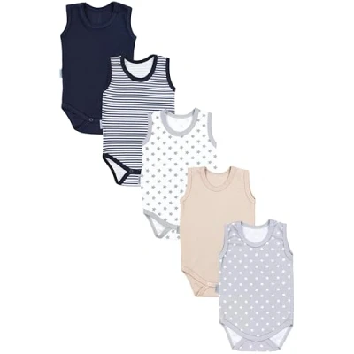 Abbildung von TupTam Baby Jungen Achselbody in Unifarben 5er Pack, Farbe: Dunkelblau Streifen Sterne Weiß Grau Beige, Größe: 86