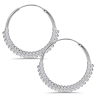 Abbildung von MATERIA Damen Ohrringe Creolen mit Anhänger Perlen Kugel 925 Silber Ohrschmuck orientalisch 20mm SO 419