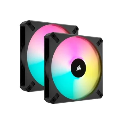 Abbildung von Corsair iCUE AF140 RGB ELITE 140 mm PWM Triple Fan Kit Eight LEDs Pro AirGuide Technology Fluid Dynamic Bearing Includes Lighting Node Core Controller Black