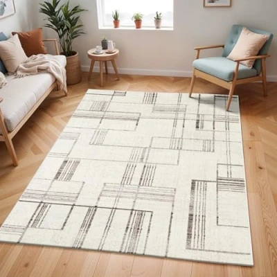 Abbildung von Surya Lubbock Wohnzimmer Teppich modern Abstrakt Design in Marmor Optik für 200x274 cm, Esszimmer, Schlafzimmer groß, weicher Kurzflor Elfenbein und Grau