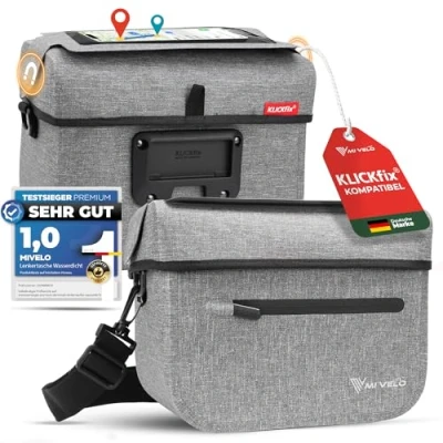 Abbildung von MIVELO Lenkertasche Fahrrad für KLICKfix 100% wasserdicht Fahrradtasche Lenker abnehmbares Handyfach Tasche E Bike tauglich (Grau)