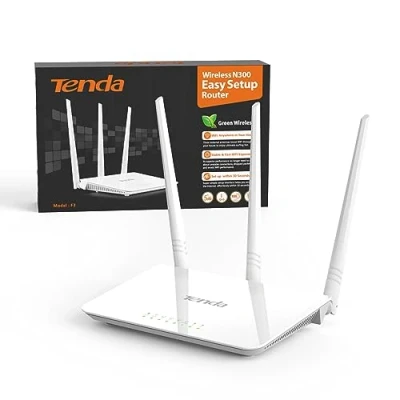Abbildung von Tenda F3 N300 WLAN Router, 300Mbit/s, nur 2,4GHz, 3 * 5dBi Externe Antennen, LAN/WAN Port, Kindersicherung, Gastnetzwerk, Access Point Modus, Keine DSL Funktion, für Wohnung mit 1 2 Zimmern, Weiß