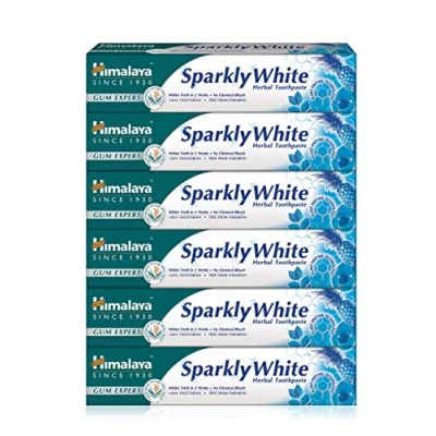 Abbildung von Himalaya Herbals Sparkly White Herbal Vegetarian Toothpaste for whitening teeth with advanced plague removalAnti inflammatory 12 Hour Germ Protection 75ml (Pack of 6)