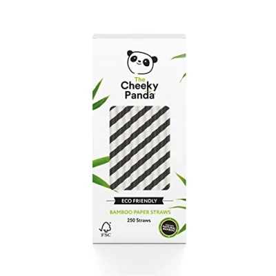 Abbildung von The Cheeky Panda Bambus Strohhalme Papier Mit Schwarzen Streifen 250 x Cocktail Stark und Langlebig