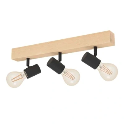 Abbildung von EGLO Deckenlampe Townshend 3, 3 flammiger Vintage Deckenspot im Industrial Design, Retro Lampe aus Stahl und Holz, schwarz, braun, E27 Fassung, FSC zertifiziert