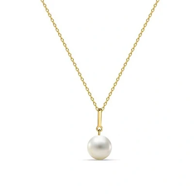 Abbildung von MIORE Schmuck Damen Halskette mit Kettenanhänger runde weiße Süßwasserperle 8.5 mm Kette aus Gelbgold 14 Karat / 585 Gold, Länge Einstellbar 42 45cm