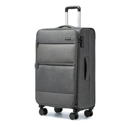 Abbildung von British Traveller Koffer Trolley Mittelgroß Reisekoffer 4 Rollen Leicht Weichgepäck Handgepäck Stoff mit TSA Schloss,Rollkoffer Grau Gepäck M