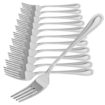 Abbildung von com four® 12x Kuchengabel aus rostfreiem Edelstahl 430 stilvolles Tafelbesteck im schlichten Design kleine Dessertgabeln Vorspeisegabeln 15 cm (15cm 12 Stück)