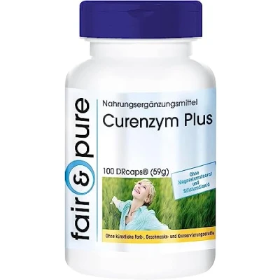Abbildung von Fair &amp; Pure® Curenzym Plus 100 DRCaps Enzym Komplex mit zeitverzögerter Freisetzung ohne Magnesiumstearat enthält Bromelain Trypsin Chymotrypsin und Rutosid (Rutin)