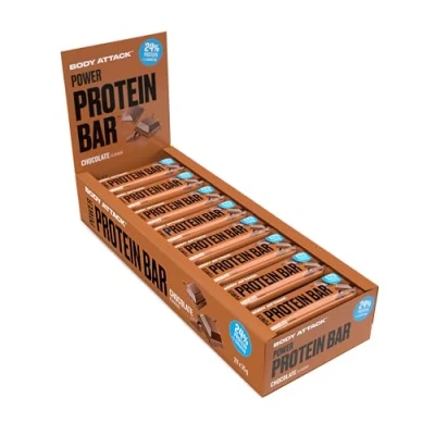 Abbildung von Body Attack Proteinriegel Chocolate 24 x 35 g Fitness Protein Riegel fettarm Eiweißriegel mit wichtigen Vitaminen, L Carnitin &amp; 25% hochwertigem Milcheiweiß Made in Germany
