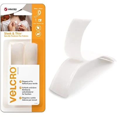 Abbildung von VELCRO Marke Schlanker und dünner aufnähbarer Verschluss für Stoffe Robuster Haken Schleifen Selbstklebeverschluss Weiß 19mm x 60cm