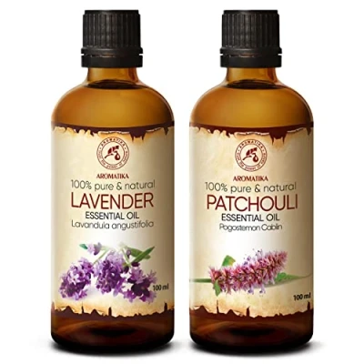 Abbildung von Ätherische Öle Set 2x100ml Aromatherapie mit Patchouliöl und Lavendelöl für Aroma Diffusers Seifen Lavendel Öl Duftkerzen DIY Naturkosmetik Patchouli Hautpflege