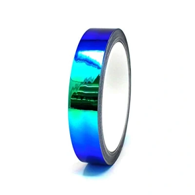 Abbildung von 10 Meter Flip Flop Chrom Zierstreifen Basteln Effektfolie Hologramm Chameleon Auto Motorrad Modellbau Klebestreifen (FF4 Blau/Grün, 15mm Breite)